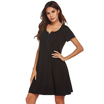 Womens Nightgown Soft Comfy Sleepwear Short Sleeve Modal Sleep Shirt V Neck Nightshirt