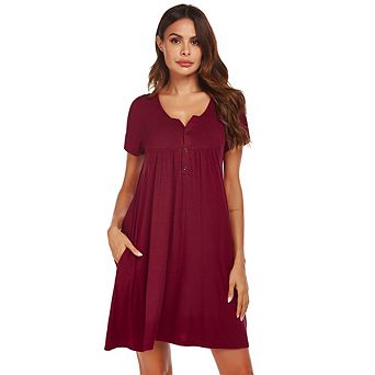 Womens Nightgown Soft Comfy Sleepwear Short Sleeve Modal Sleep Shirt V Neck Nightshirt