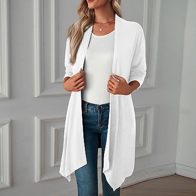 Women's Asymmetrical Long Draped Cardigan Soft Open Front Coat with Long Sleeves