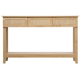 51.2" Boho Rattan Console Table - Natural Wood Finish