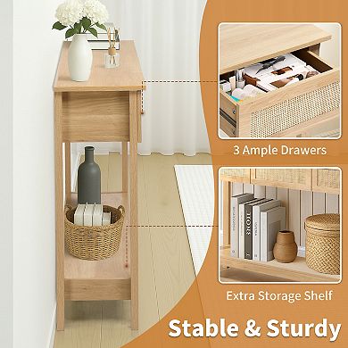 51.2" Boho Rattan Console Table - Natural Wood Finish