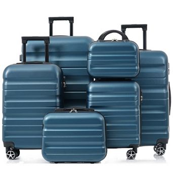 Whisen 6 pc ABS Hardshell Luggage Suitcase Set with Dual Spinner Wheels (Carry-On & Check-In)