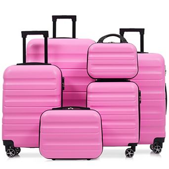 Whisen 6 pc ABS Hardshell Luggage Suitcase Set with Dual Spinner Wheels (Carry-On & Check-In)