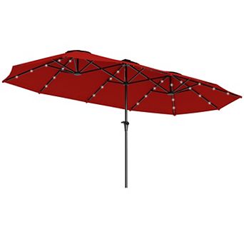 Outsunny 13ft Double-Sided Patio Umbrella with Solar Lights and Crank
