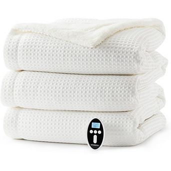 Fast Heating Waffle Throw Blanket with Wireless Controller, 6 Heat Levels, 1-4H Timer.