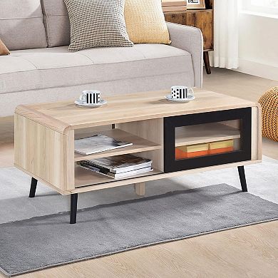 Kings Brand Furniture Nathan Mid Century Modern Coffee Table with Storage Shelf