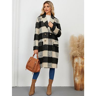 Womens Plaid Jacket Casual Shacket Lapel Button Down Trench Coat Warm Winter Jackets