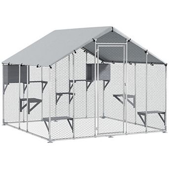 PawHut 94.5inch Extra Large Catio, Outdoor Cat Enclosure with Waterproof Cover