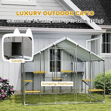 PawHut 94.5inch Extra Large Catio, Outdoor Cat Enclosure with Waterproof Cover