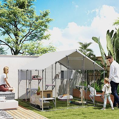 PawHut 94.5inch Extra Large Catio, Outdoor Cat Enclosure with Waterproof Cover