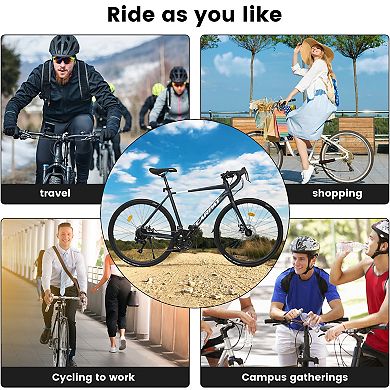 Whisen 700Cx28 Road Bike, Lightweight Aluminum Frame, Disc Brakes, 16-Speed, Fast Acceleration