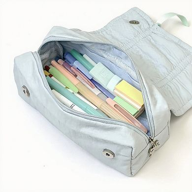 Quilted Satin Ribbon Pencil Case with Zipper Closure and Large Storage Capacity 7.9x4.3x2.7 in