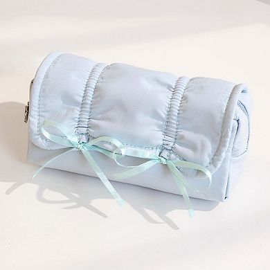 Quilted Satin Ribbon Pencil Case with Zipper Closure and Large Storage Capacity 7.9x4.3x2.7 in