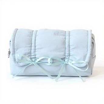 Quilted Satin Ribbon Pencil Case with Zipper Closure and Large Storage Capacity 7.9x4.3x2.7 in