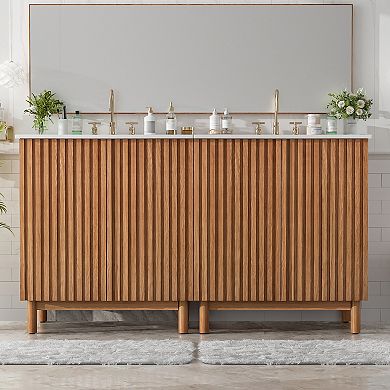 Whisen 59.8" Bathroom Vanity Combo with Ceramic Sink, Soft-Close Doors and Adjustable U-Shaped Shelf