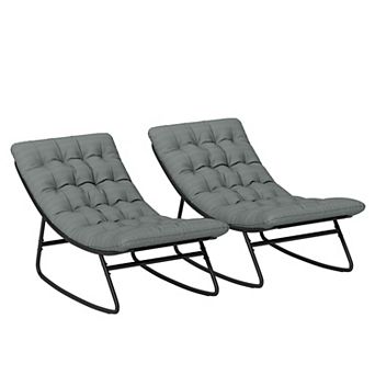 Outsunny 2 pc Outdoor Rocking Chairs, Cushioned Patio Rocker