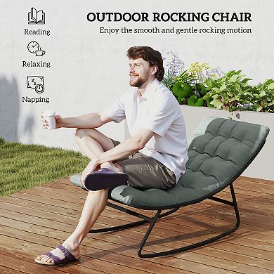 Outsunny 2 Pieces Outdoor Rocking Chairs, Cushioned Patio Rocker