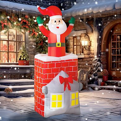 Outsunny Christmas Inflatable Santa in Chimney Up and Down with LED Lights