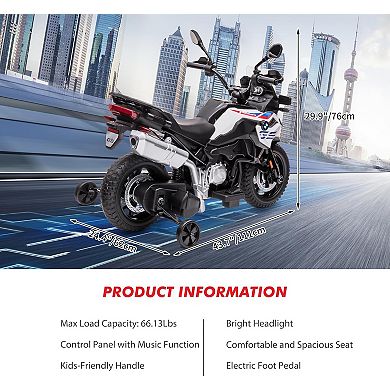 Kids Police Motorcycle, 12V Ride-On with Training Wheels, High/Low Speed & Spring Suspension