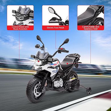 Kids Police Motorcycle, 12V Ride-On with Training Wheels, High/Low Speed & Spring Suspension