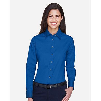 Harriton Women's Easy Blend Long Sleeve TwillDress Shirt with Stain-Release