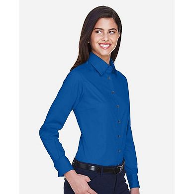 Harriton Women's Easy Blend Long Sleeve TwillDress Shirt with Stain-Release