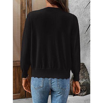 Women's Long Sleeve V-Neck Button Down Cardigan Knit Shrugs Sweater