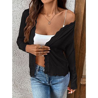 Women's Long Sleeve V-Neck Button Down Cardigan Knit Shrugs Sweater