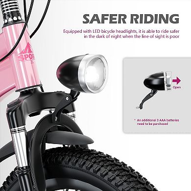 Whisen Kids’ Outdoor Mountain Bike with Dual Disc Brakes, 7-Speed Gears, Shock Absorber Fork, LE