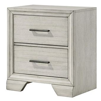 Jeni Nightstand, 2 Drawers, Chrome Handles, Rustic White Mist