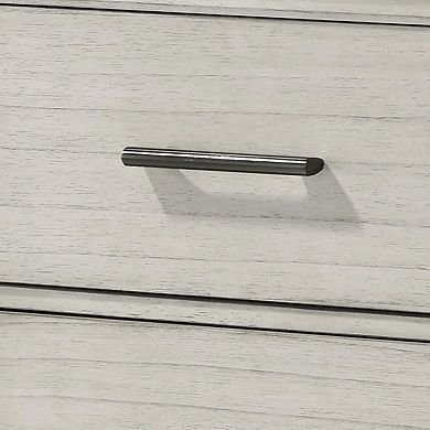 Jeni Nightstand, 2 Drawers, Chrome Handles, Rustic White Mist