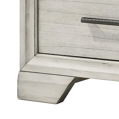 Jeni Nightstand, 2 Drawers, Chrome Handles, Rustic White Mist