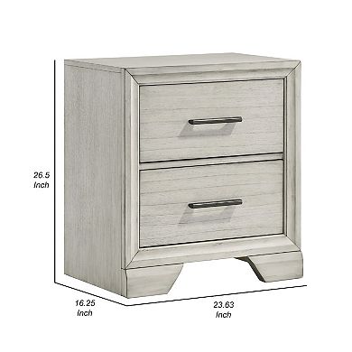 Jeni Nightstand, 2 Drawers, Chrome Handles, Rustic White Mist