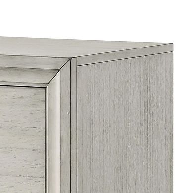 Jeni Nightstand, 2 Drawers, Chrome Handles, Rustic White Mist