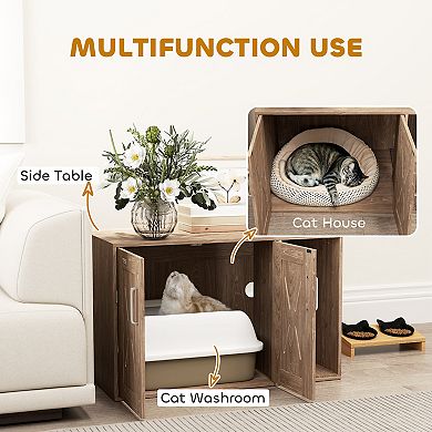 PawHut Cat Litter Box Enclosure with Scratching Board, 31.5inch x 19" x 20"