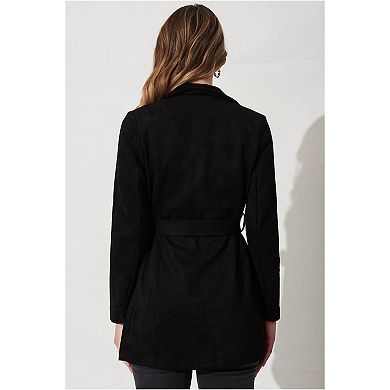 Women Faux Suede Jacket Long Sleeve Bomber Cropped Coat Moto Jackets
