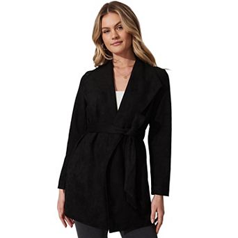 Women Faux Suede Jacket Long Sleeve Bomber Cropped Coat Moto Jackets