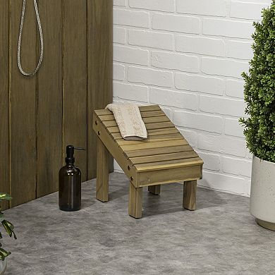 Saru 11.8" Traditional Classic Solid Acacia Wood Shower Shaving Foot Stool