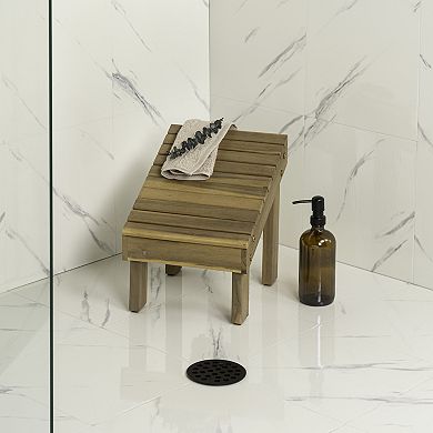 Saru 11.8" Traditional Classic Solid Acacia Wood Shower Shaving Foot Stool