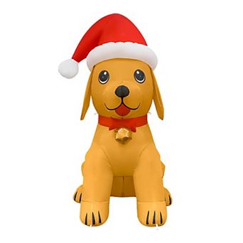 GOOSH 5.2FT Christmas Golden Puppy Inflatable with Santa Hat and LED Lights