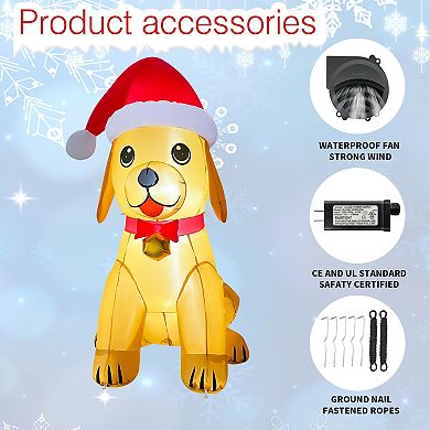 GOOSH 5.2FT Christmas Golden Puppy Inflatable with Santa Hat and LED Lights