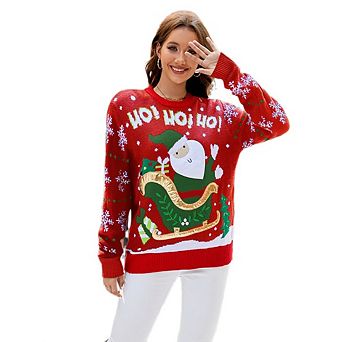Women Ugly Christmas Sweater Funny Xmas Knit Pullover Top Cute Santa Tree Reindeer Sweater