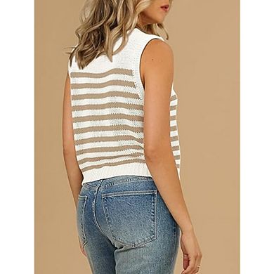 Womens Striped Sweater Vest Sleeveless Ribbed Tank Tops Color Block Fall CasualButton Down Shirts