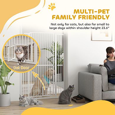PawHut 59inch Extra Tall Pet Gate, 30"-41" Dog Gate with Cat Door