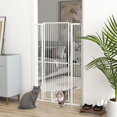 PawHut 59inch Extra Tall Pet Gate, 30"-41" Dog Gate with Cat Door