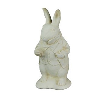 Alice in Wonderland White Rabbit Antiqued White Finish Solid Cement Statue 14 in