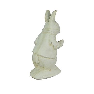Alice in Wonderland White Rabbit Antiqued White Finish Solid Cement Statue 14 In