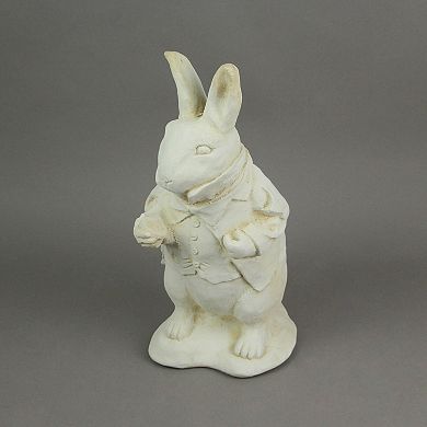 Alice in Wonderland White Rabbit Antiqued White Finish Solid Cement Statue 14 In