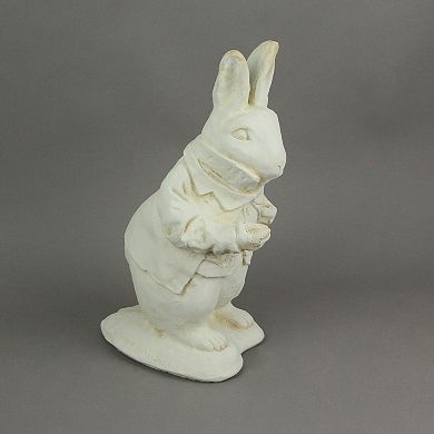 Alice in Wonderland White Rabbit Antiqued White Finish Solid Cement Statue 14 In