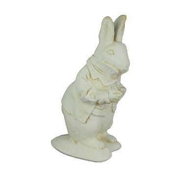 Alice in Wonderland White Rabbit Antiqued White Finish Solid Cement Statue 14 In